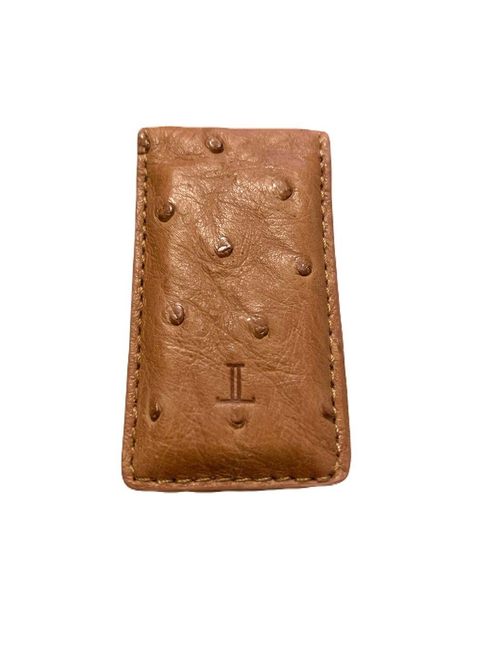 Men’s Tan Brown Genuine Ostrich Skin Strong Magnetic Money Clip Made in USA
